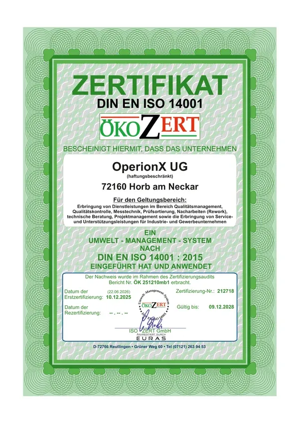 Zertifikat DIN EN ISO 14001:2015